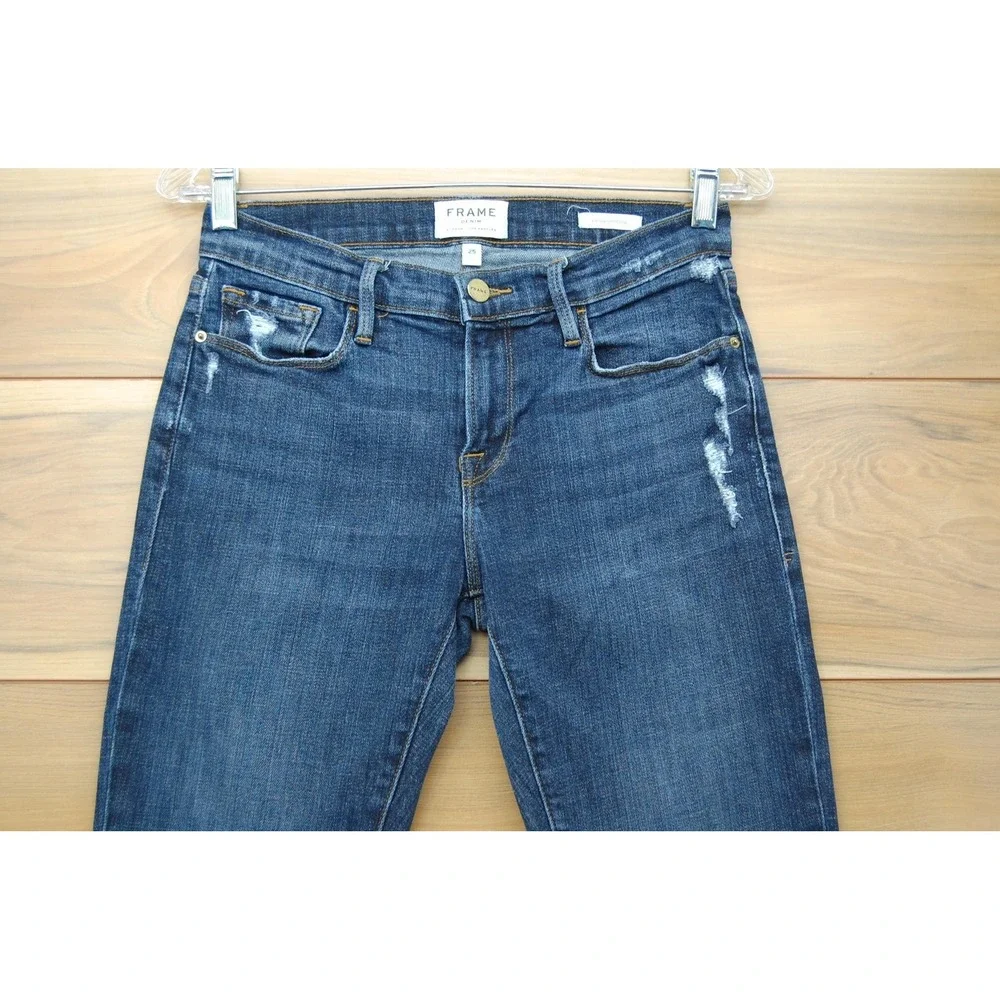 Frame‎ Le Garçon Crop Jeans Womens 25 Blue Distressed Denim Mid Rise Raw Hem USA